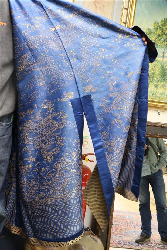 A Chinese silk brocade dragon robe and a Japanese silk kimono